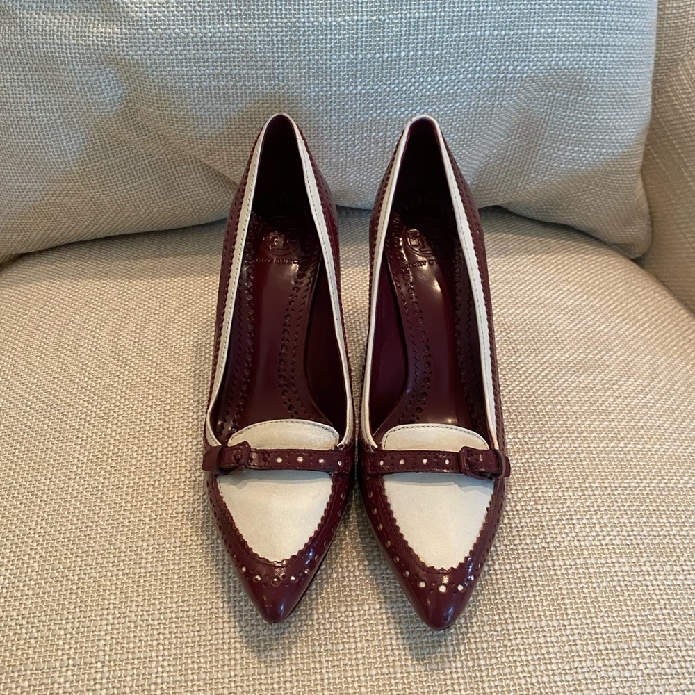 Vintage Tory Burch Spectator Pumps / Merlot & White / Womens Size 6 - Picture 5 of 13